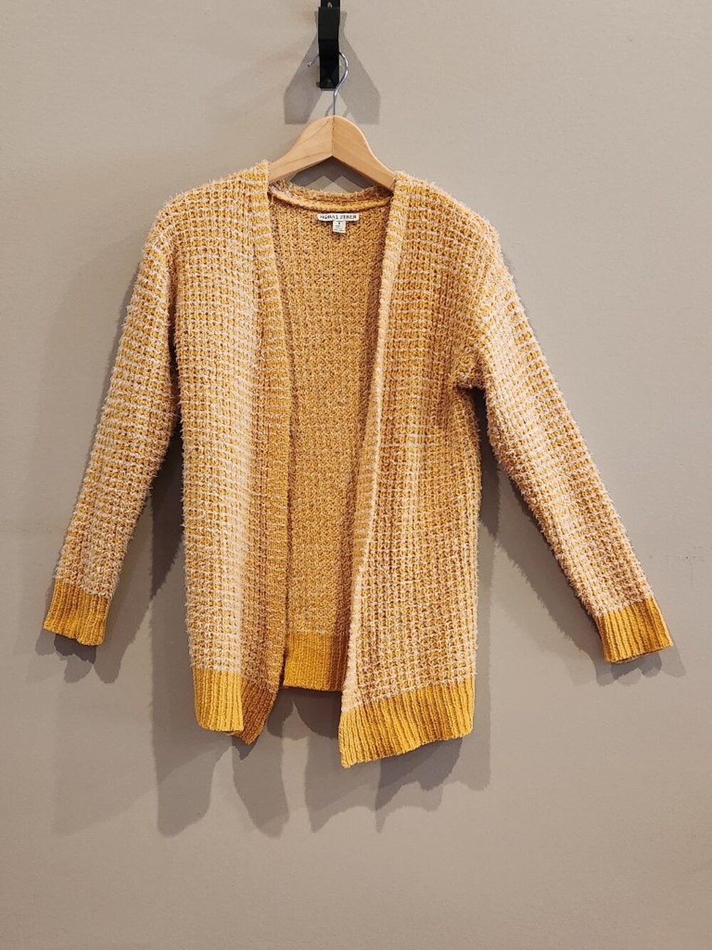 Moral Fiber Mustard Yellow Open Knit Cardigan Sweater Womens Small